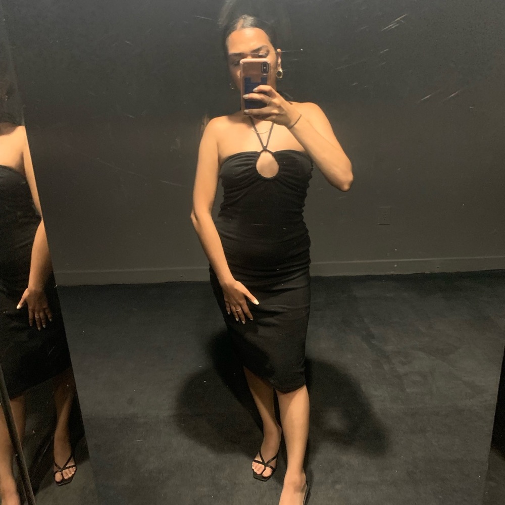 ZARA black halter knit midi dress